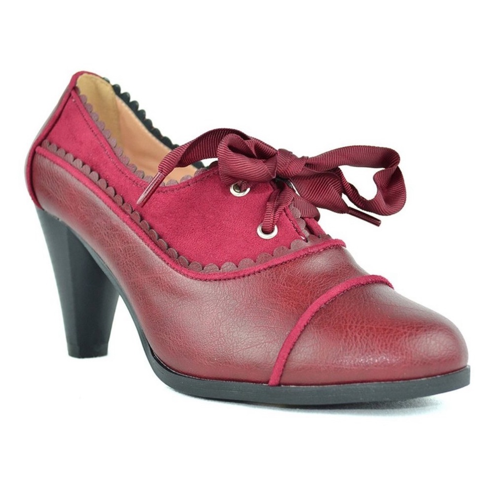 Chase & Chloe Dora-7 Lace-up Vintage Cut-out Women’s Heeled Oxford